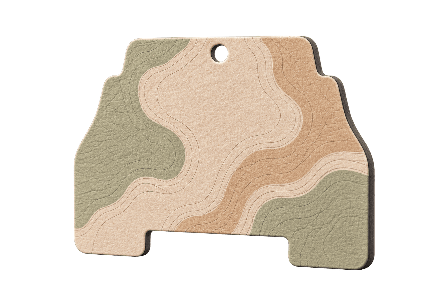 Back of a custom Aroma Roads car air freshener in a car interior